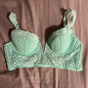 Victoria's Secret Mint Green Dream Angels Corset Lace Dot Bra Size 32DD